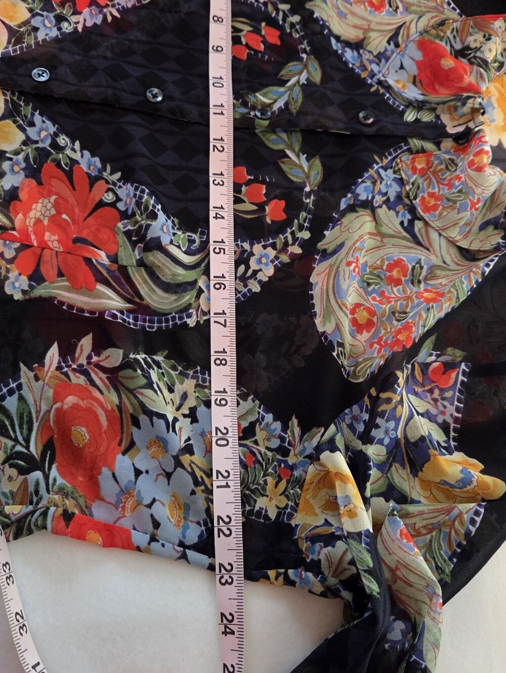 CAbi Women's XL Black Button-Down Shirt Floral Paisley Print SHEER - Picture 5 of 10
